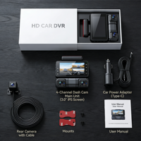 Caméra embarquée WIFI 4 objectifs 2.5K, 4 canaux, enregistreur vidéo DVR pour voiture, écran IPS 3 pouces, application, enregistrement avant, gauche, droit, arrière, capteur G intégré
