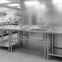 Wastafel Dapur Stainless Steel Komersial Dua Lubang dengan Rak Pengering Bersertifikasi NSF, Finishing Brushed, Kapasitas 4L, Warna Perak