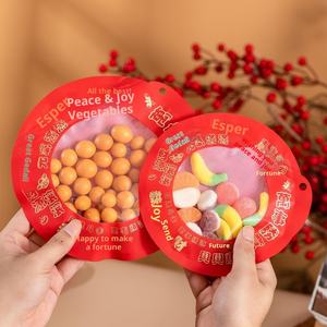 Sac cadeau en plastique PET recyclable de grande taille, rond, rouge, avec fermeture éclair, pour fruits secs, bonbons, friandises, souvenirs, nouvelle année - Product Image 2