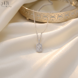 จี้เพชรทรงบาแกตต์และทรงกลมเจียระไนแบบบริลเลียนท์ ทองคำขาว 14K คุณภาพเยี่ยม สำหรับผู้หญิง เหมาะสำหรับเป็นของขวัญและสวมใส่ในชีวิตประจำวัน - Product Image 4