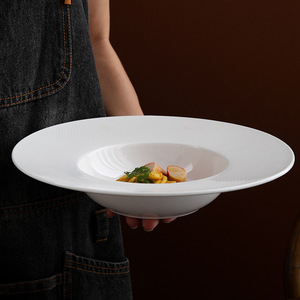 Piatto di <span class=keywords><strong>Pasta</strong></span> in ceramica moderna bianco puro disco volante cappello di paglia piatto occidentale ristorante scodella per zuppa di insalata di <span class=keywords><strong>Pasta</strong></span> Western - Product Image 2