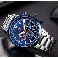 Jam Tangan Kuarsa Bulat Pria Chronograph Multi Dial Kalender Tali Silikon Dekoratif