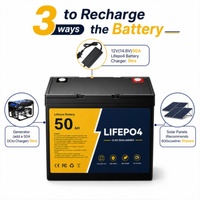 بطارية ليثيوم فوسفات الحديد (LiFePO4) 12.8 فولت 50 أمبير ساعة، حزمة بطارية ليثيوم ذات دورة عميقة لتخزين الطاقة الشمسية في المركبات الترفيهية والتخييم مع نظام إدارة البطارية (BMS)