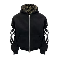 Sweat à capuche zippé pour homme avec doublure léopard, imprimé tribal sur les manches, coupe courte, OEM ODM