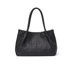 High Quality Women Vegan Leather Woven Tote bag Female Large Handmade Woven Ladies Shoulder Bag with Purse For Daily Life