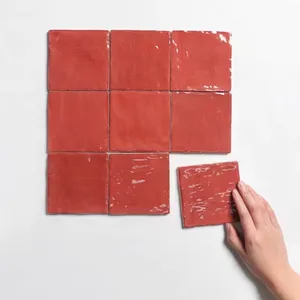 Factory Supply Red Square Moroccan Style Handmade Tiles 13cm*13cm Rustic Bathroom Kitchen Spanish Small Wall Tiles