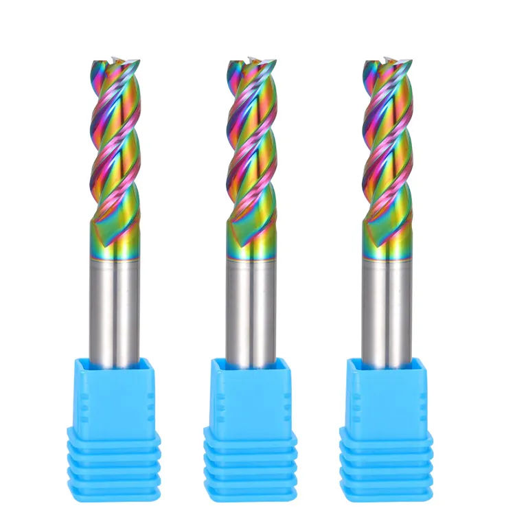 Tungsten thép End Mill cho nhôm với đầy màu sắc lớp phủ carbide 3 sáo rãnh máy CNC phay Cutter cho gỗ công cụ