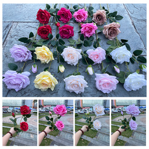Rose artificielle en soie à 3 têtes, effet diamant, avec bord roulé, pour mariage, fête, décoration intérieure, vente en gros - Product Image 2