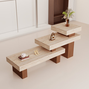 Étagère de présentation blanche moderne à niveaux, banc de rangement pour entrée, table de présentation en bois pour couloir, chambre, salon - Product Image 4
