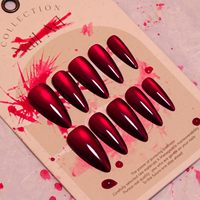 30 faux ongles brillants effet œil de chat rouge, couleur unie, pour Halloween, tailles XS, S, M, tendance, amovibles, prêts à poser