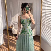 Nouvelle Collection 2026 : Robes de Soirée Sirène Vertes Perlées de Luxe Style Arabe en Stock – Élégantes Robes de Cérémonie à Bretelles Fines LA73332