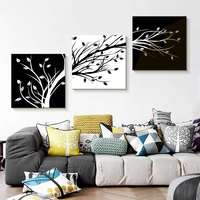Dekorasi Dinding Modern 3 Panel Abstrak Hitam & Putih Karya Seni Kanvas Bunga Cetak Poster Lukisan Dekorasi Seni Dinding Ruang Tamu