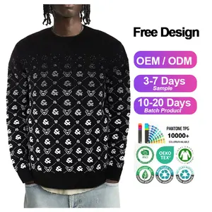 Custom LOGO Men's Sweaters Jacquard Pattern Long Sleeve Winter Crew Neck Pullover Knitwear Designer Cotton Knit Sweater For Men