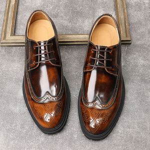 Chaussures décontractées pour hommes à semelle en cuir, style anglais, bout sculpté, semelle épaisse, pour affaires - Product Image 2