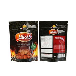 חום מותאם אישית חותם לחות פלסטיק לעמוד למעלה שקיות אריזת בילטונג בשר עם חריץ דמעה - Product Image 5