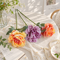 Bunga Peony Buatan Batang Tunggal Berdaun untuk Dekorasi Pernikahan, Rumah, Hotel, dan Acara