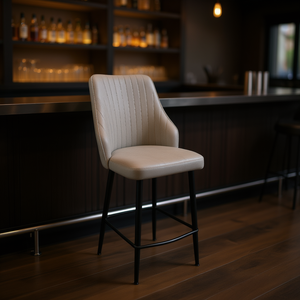 Sgabello da Bar HLR-8 Rivestito in Tessuto Khaki con Struttura in Metallo, Design Moderno e Contemporaneo, Stabile, per Uso Commerciale - Product Image 2