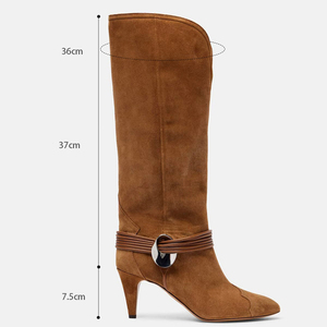 Bottes hautes pour femmes, taille 46, coupe large, talons aiguilles, en daim, bout pointu, style bottines longues - Product Image 5