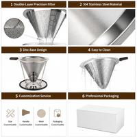 HC Groothandel 304 RVS Pour Over Filter 1-6 Kopjes Fijne Maas Papierloos, Herbruikbare Dripper met Stand OEM ODM Fabriek 5 Stuks