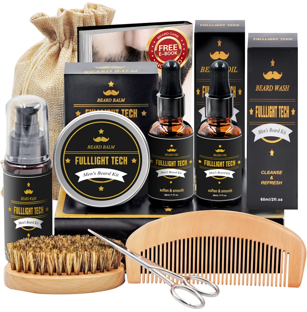 Men Birthday Box Gifts Set Luxury Growth Beard Kit Oil Organic Custom Beard Grooming Kit