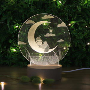 Những giấc mơ ngọt ngào 3D ảo ảnh Acrylic đèn laser ánh sáng ban đêm Acrylic ánh sáng tâm trạng với LED gỗ cơ sở - Product Image 4