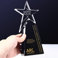 Trophée annuel de la société de verre à base noire en forme d'étoile de haute qualité personnalisé