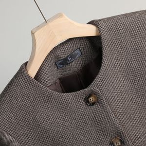 Women's Blazer Woolen Plaid Brown Gray Anti-Wrinkle Petite Casual Short Suit Autumn 2025 New Style - Product Image 4