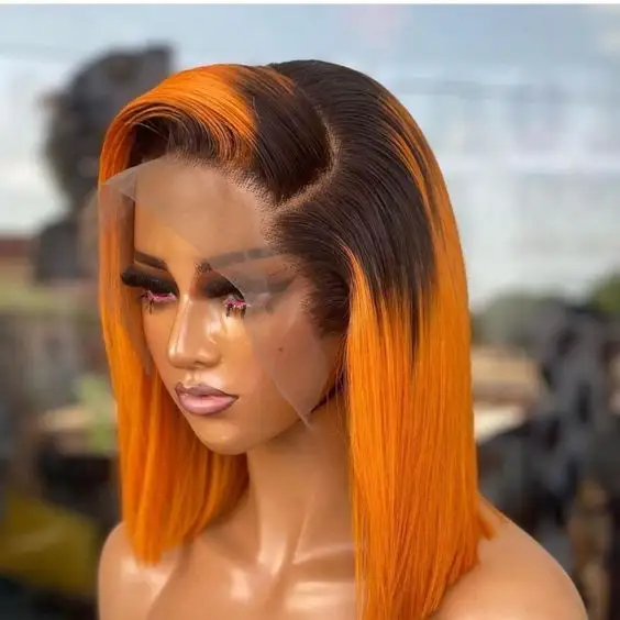 Orange Ingwer Farbe Straight 13x4 Lace Frontal Bob Perücken Brasilia nische Echthaar Perücken Straight Short Bob Perücken Pre Zupf Haaransatz