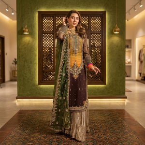 Traditional Indian Pakistani Wedding Salwar Kameez 3 Piece Set Embroidered Satin Floral Print Floor Length Women's Party Wear - Product Image 2