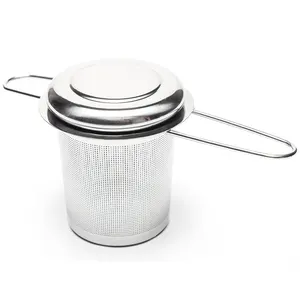 Loses Blatt Tee und Kaffee Filter faltbares Metall-Tee-Siebgriff Edelstahl-Tee-Infusionskorb mit Tropftablett