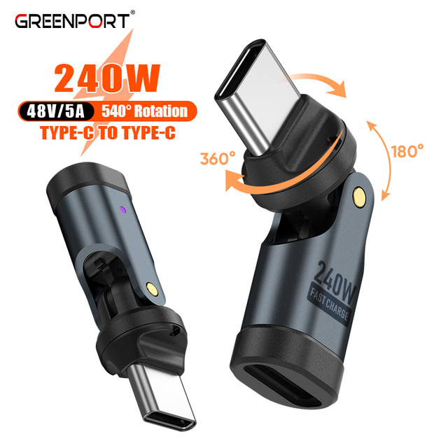 240W TYPE-C Adapter | 540 Rotation Adjustable C to C Fast Charging & Data Sync Converter Adapter