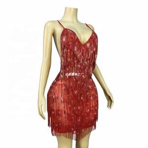 Abito da palcoscenico con cristalli scintillanti e catene, sexy, con bretelle e schiena scoperta, per donne, per spettacoli, feste, <span class=keywords><strong>cantanti</strong></span>, abbigliamento alla moda - Product Image 3