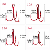 Hameçons triples en acier à haute teneur en carbone Tmazak, 100 pièces, revêtement PTFE pour la pêche au bar en eau salée et en eau douce, taille 1/0-14 #