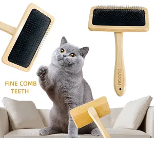 Convenient Pet Hair Remover Cleaning Brush Cat Dogs Hair Comb Bamboo Handle Stainless Steel Pet Grooming Comb