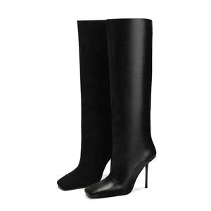 ODM OEM Botas altas clásicas por encima de la rodilla para mujer Stiletto Tacones de gatito Cierre de punta cuadrada Botas de fiesta con punta estrecha para damas - Product Image 3