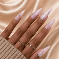 Faux ongles à presser Stiletto, rose irisé, étoiles argentées, marbré nacré, brillants, vente en gros, étiquette privée personnalisée