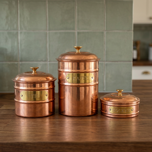 Copper Food Container Set With Lid Classic Round Design Polished Finish Keep Fresh <b>Storage</b> Boxes <b>Bins</b> - Product Image 5