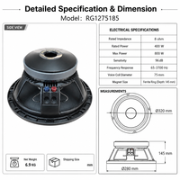 Woofer audio professionnel de 12 pouces avec 350 W RMS, impédance de 8 ohms, bobine vocale de 3 pouces, panier en aluminium moulé - KF12