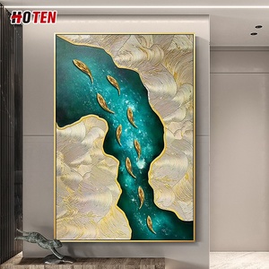 Peinture à l'huile 3D sur toile, grand format personnalisé, effet neuf poissons, peinte à la main, avec feuille d'or, décorative, moderne, représentant des animaux HT - Product Image 1