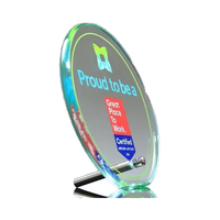 Trophée en cristal personnalisé vierge forme ronde unique avec bâton en métal soutenant la plaque de certificat de champion de compétition sportive