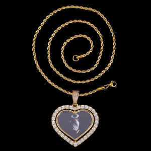 Collar <span class=keywords><strong>con</strong></span> Colgante de Medallón Personalizado en Forma de <span class=keywords><strong>Corazón</strong></span> <span class=keywords><strong>con</strong></span> Foto, Doble Cara, <span class=keywords><strong>con</strong></span> Cadena de Tenis de 4mm y Circonita, Joyería Hip Hop - Product Image 3