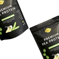 Sachet refermable noir imprimé sur mesure, de qualité alimentaire, avec fermeture éclair, pour l'emballage de protéines de pois en poudre
