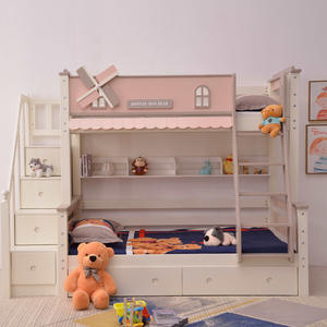 Litera Infantil de Madera Doble sobre Doble con Tobogán y Almacenamiento, Estilo Moderno de Princesa para Niñas - Product Image 1