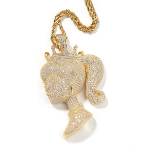 Luxury Trendy 3D Diamond Crown Pendant Necklace for Little Girls New Hip Hop Iced Bling Brass <strong>Jewelry</strong> Zircon Main for Weddings - Product Image 1