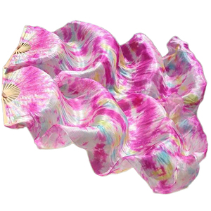 Éventails <span class=keywords><strong>de</strong></span> danse du <span class=keywords><strong>ventre</strong></span> en soie lisse et bambou, colorés, tie-dye, 180*90cm, pour performance, unisexe adulte - Product Image 4
