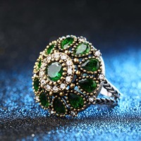 Bague de mariage cristal de nouvelle collection, tendance, pour femmes, Vintage, Look rond, couleur or, mosaïque rouge, bijoux turcs