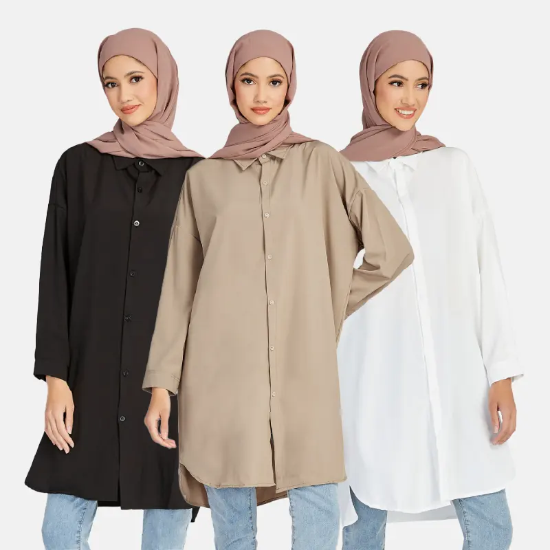 2024 vente en gros 5xl grande taille dubaï femmes musulmanes robe Abaya tunique hauts à manches longues décontracté modeste Polyester chemises musulman Blouses