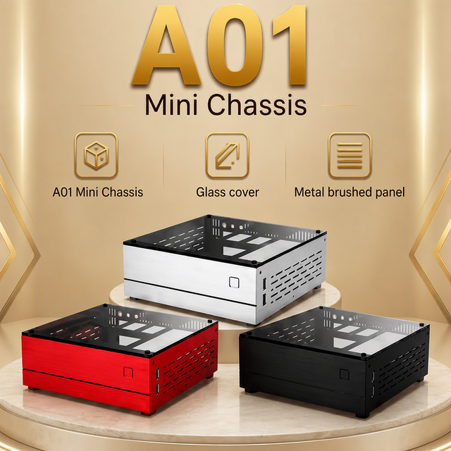 A01 Office MINI PC Case Aluminum HTPC Horizontal Glass Cover Computer ITX Mini Small Case Supports ITX Motherboard