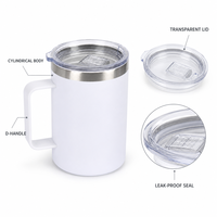 BPA-vrij 12oz 304 roestvrijstalen vacuüm geïsoleerde koffiemok met handvat voor warme/koude dranken, 12 uur temperatuurbehoud, zakelijk cadeau