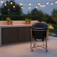 Barbecue fumoir en céramique Auplex 29 pouces avec thermomètre, chariot et gril Kamado pour jardin extérieur, terrasse et cuisine domestique
